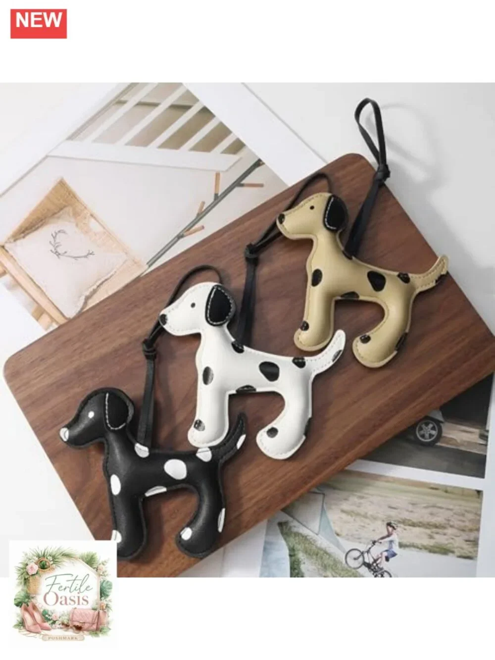 Dalmatian Dog Bag Charm Faux Leather PU Keychain Purse Accessory